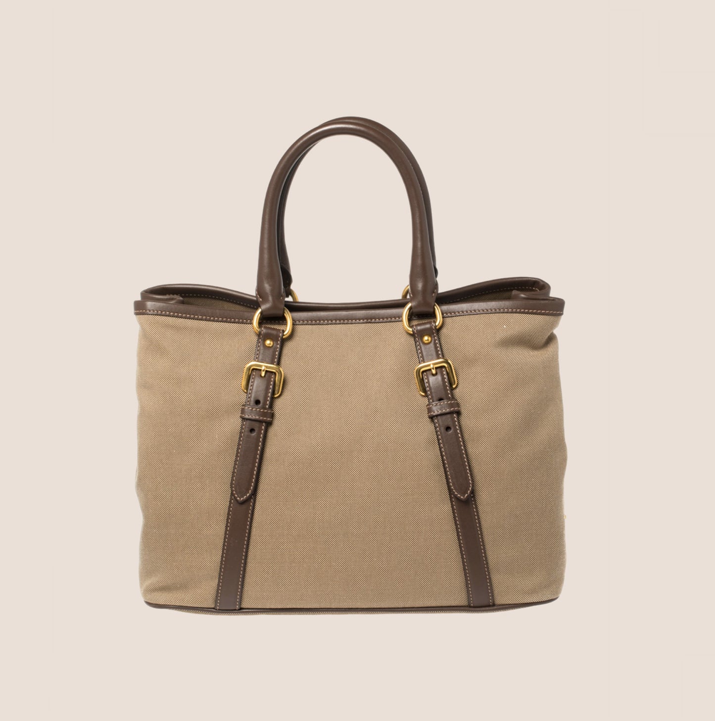 PRADA BROWN JACQUARD LOGO TOTE BAG
