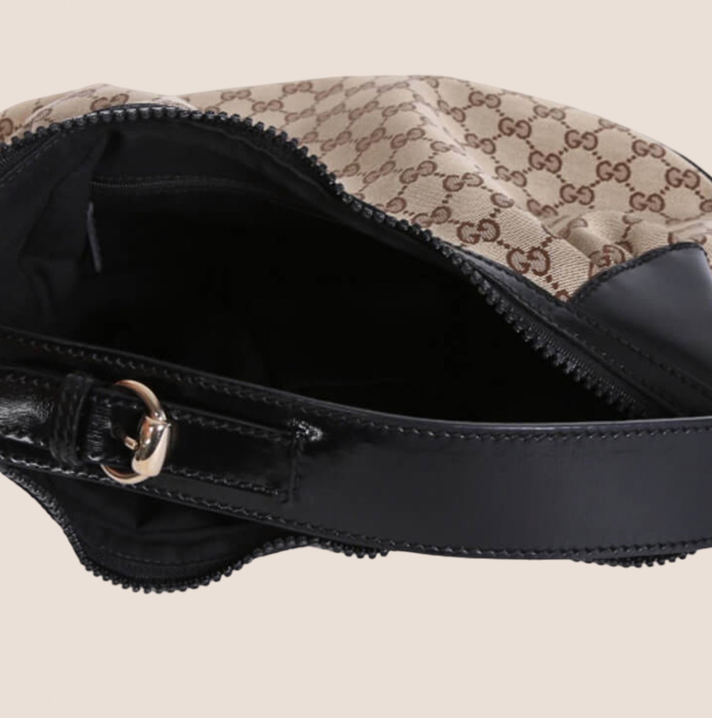 GUCCI BEIGE & BLACK GG CANVAS FULL MOON HOBO BAG