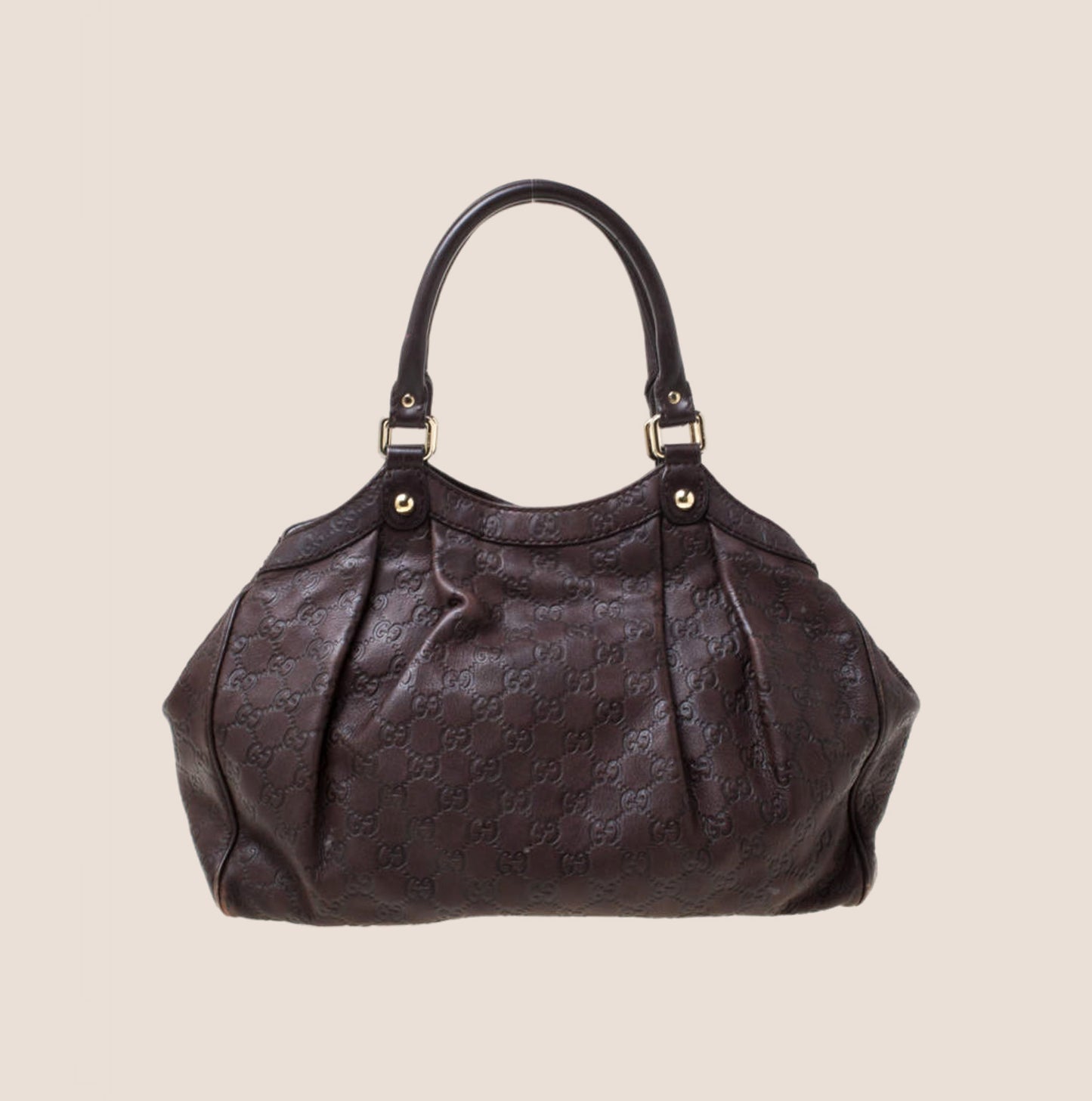 GUCCI DARK BROWN GUCCISSIMA LEATHER SUKEY TOTE BAG