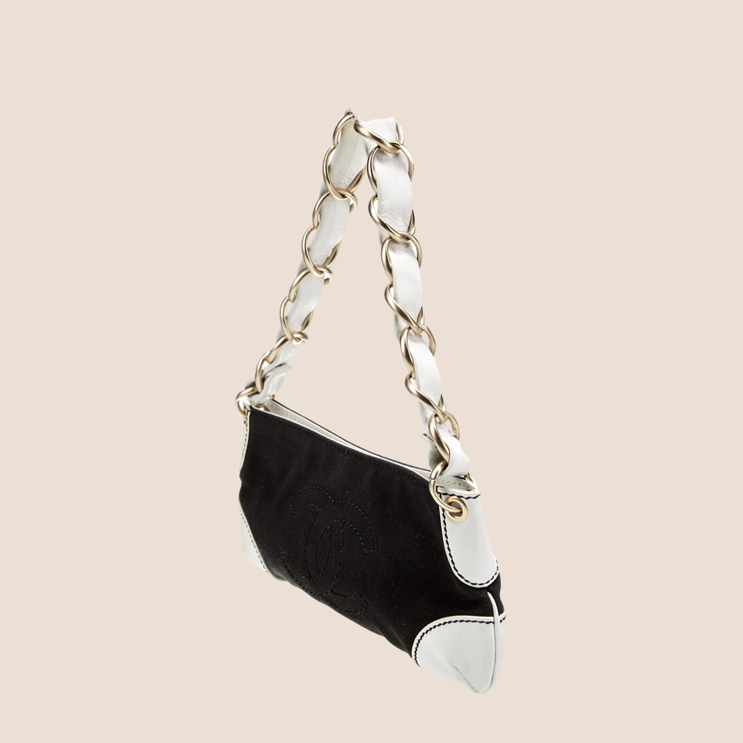 CHANEL 2003 OLSEN CC CANVAS SHOULDER CHAIN BAG