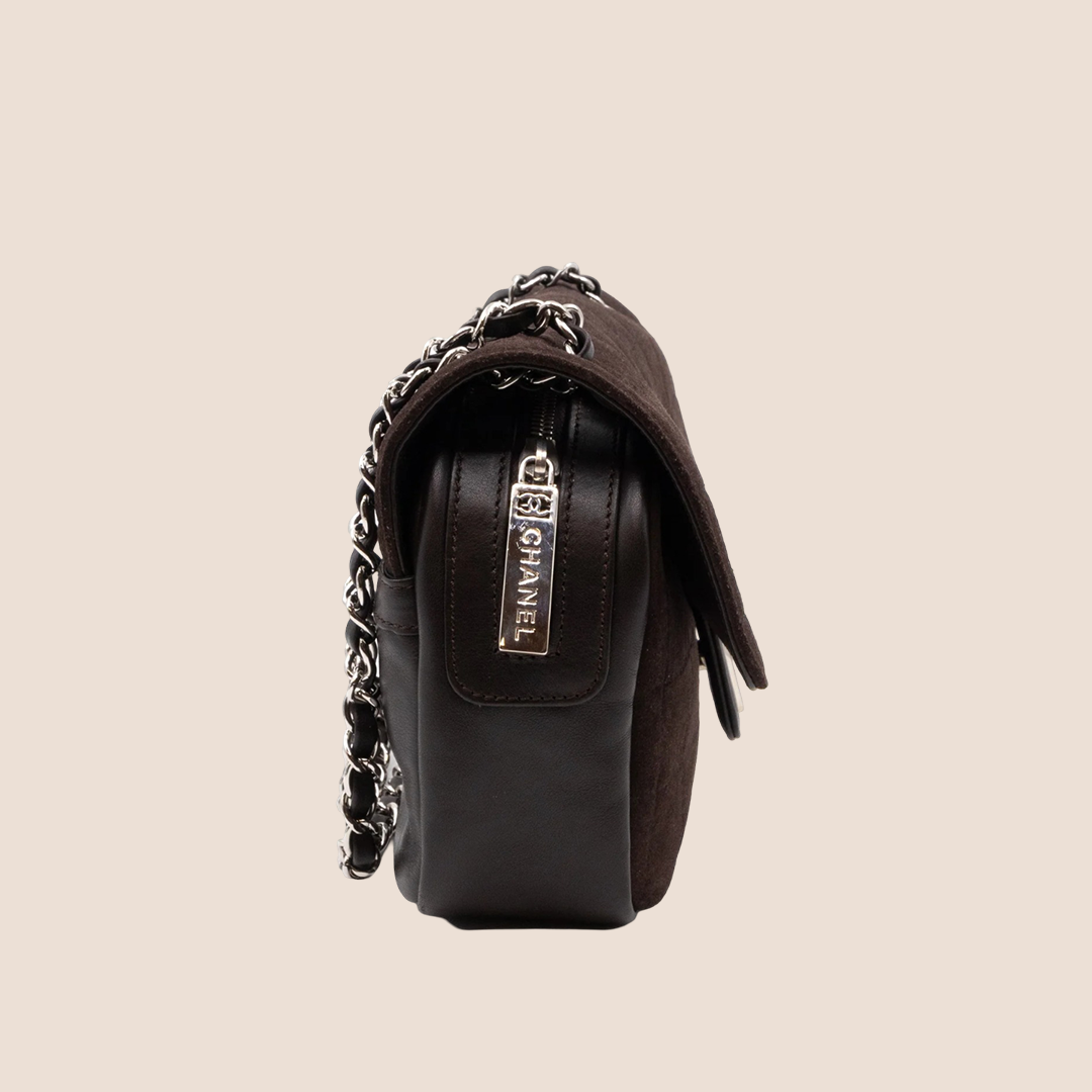 CHANEL SPORTS LINE BROWN SUEDE FLAP BAG