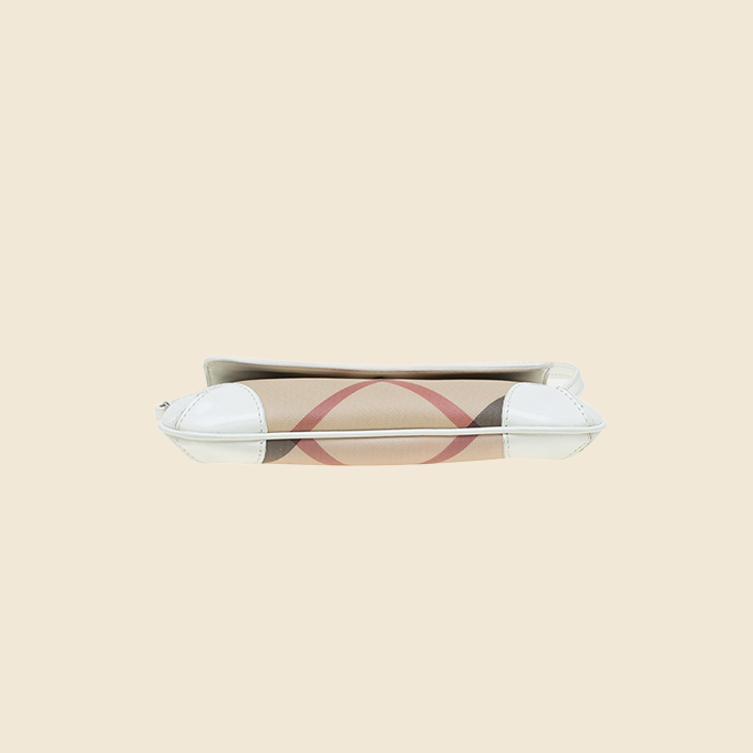 BURBERRY NOVA CHECK WHITE LEATHER TRIM MINI BAGUETTE
