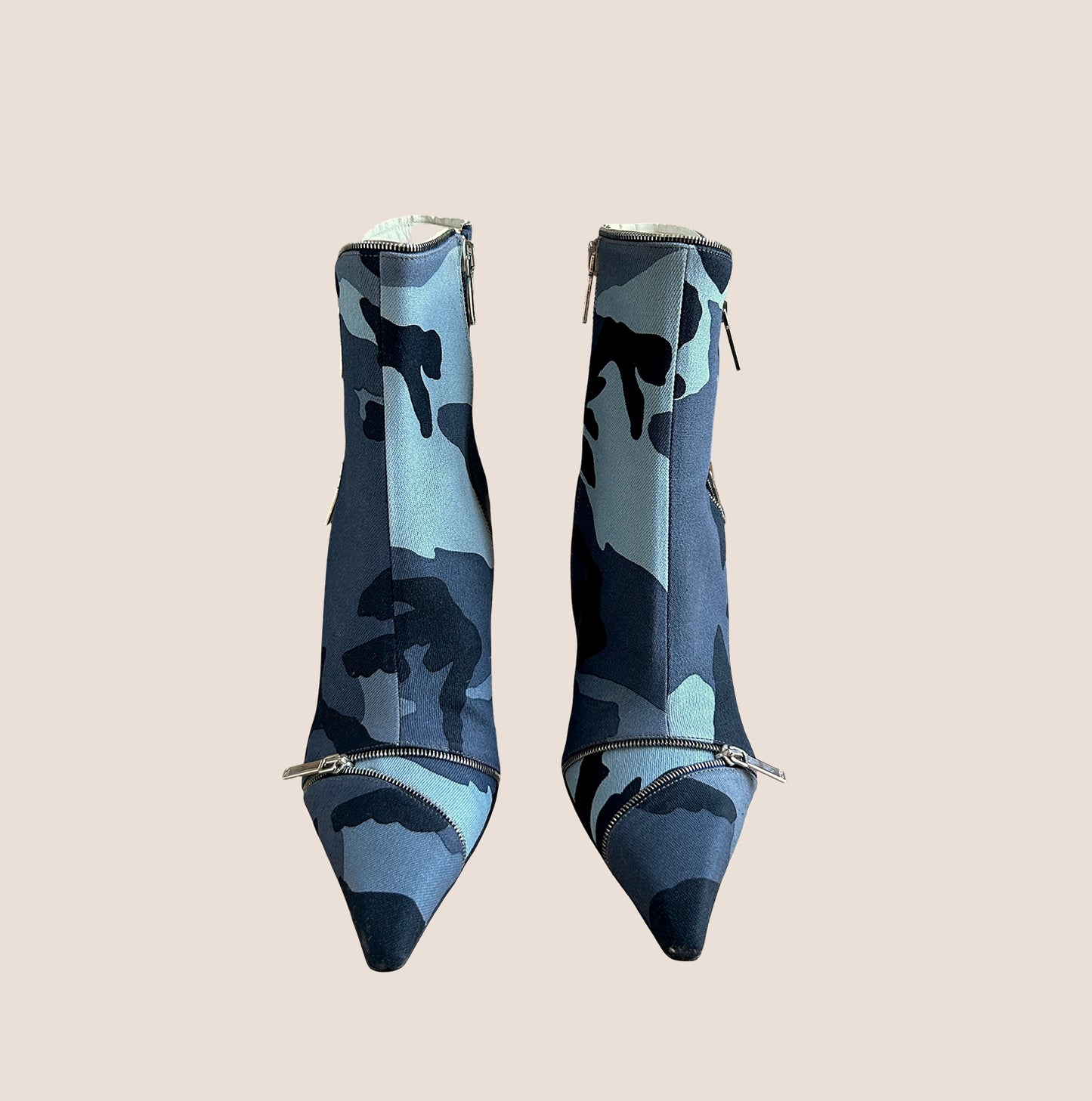 CHRISTIAN DIOR 2000 BLUE CAMOUFLAGE PRINT BOOTIES