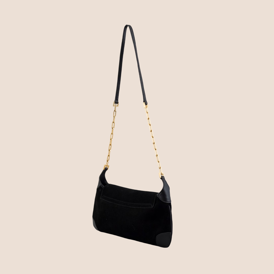 GUCCI BLACK SUEDE TIGER HEAD SHOULDER BAG