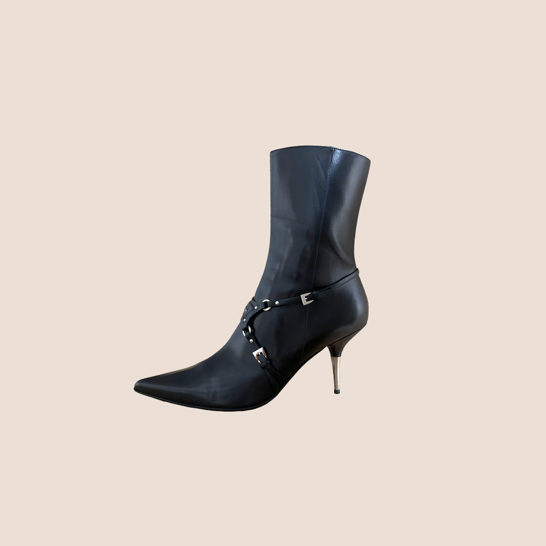 CHRISTIAN DIOR 2003 BLACK BONDAGE BOOTS