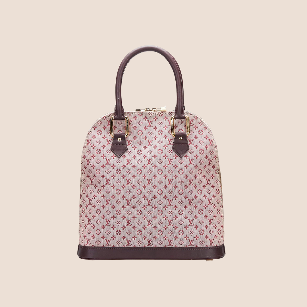 LOUIS VUITTON BURGUNDY & PINK MONOGRAM MINI LIN ALMA HANDBAG