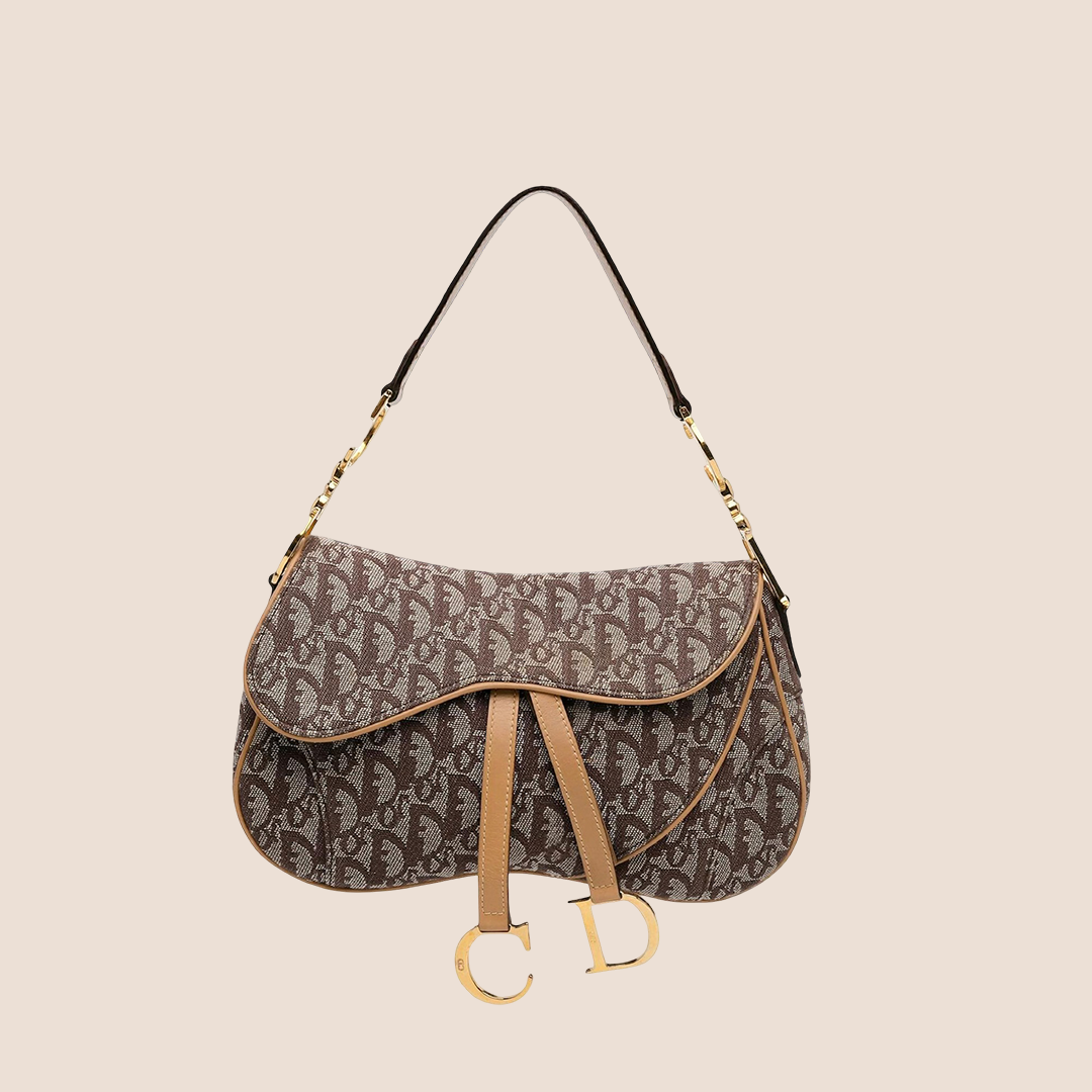 CHRISTIAN DIOR 2002 BROWN & BEIGE TROTTER DOUBLE SADDLE BAG