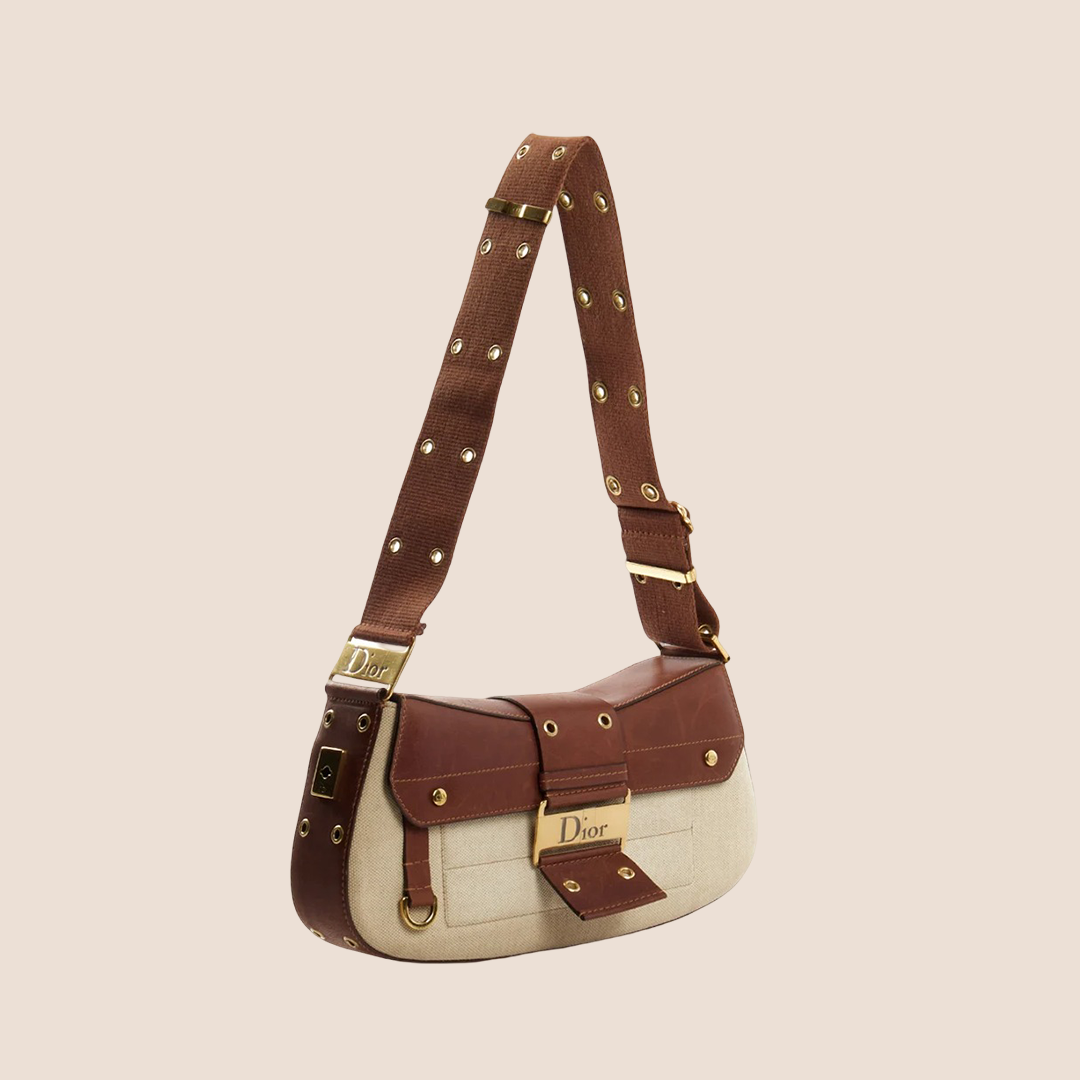 CHRISTIAN DIOR BROWN & CREAM STREET CHIC COLUMBUS BAG