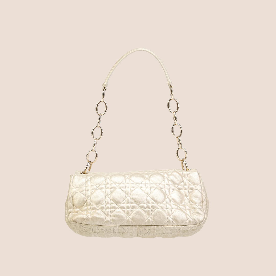 CHRISTIAN DIOR SILVER GLITTER CANNAGE RENDEZ-VOUS BAGUETTE BAG