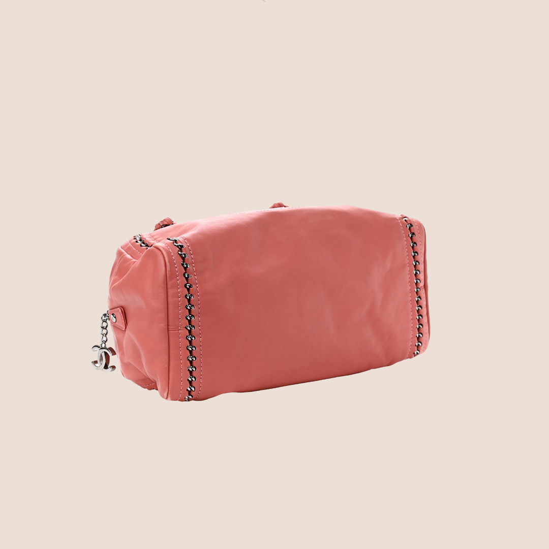 CHANEL 2006 CORAL LEATHER CHAIN BOWLER BAG
