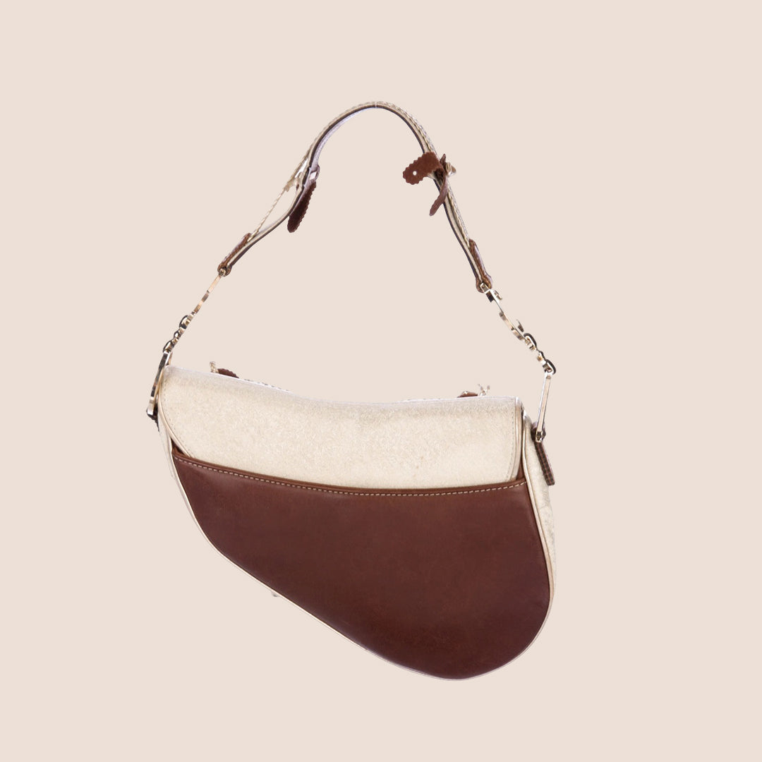 CHRISTIAN DIOR 2003 BROWN & GOLD JACQUARD SADDLE BAG