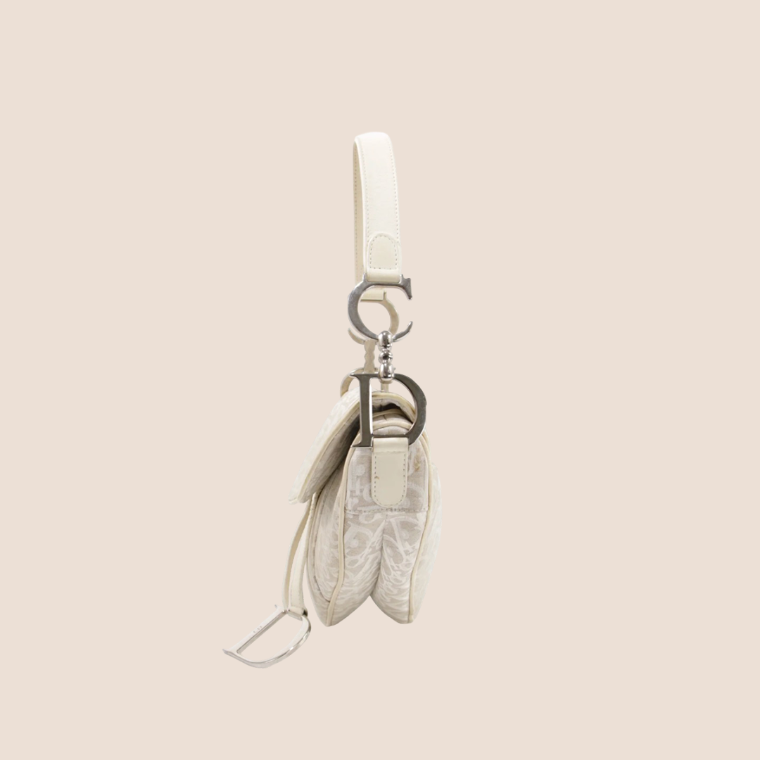 CHRISTIAN DIOR WHITE & CREAM TROTTER SADDLE BAG