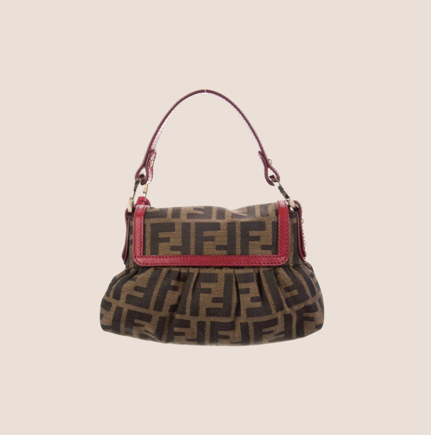 FENDI RED & BROWN ZUCCA MINI CHEF BAG