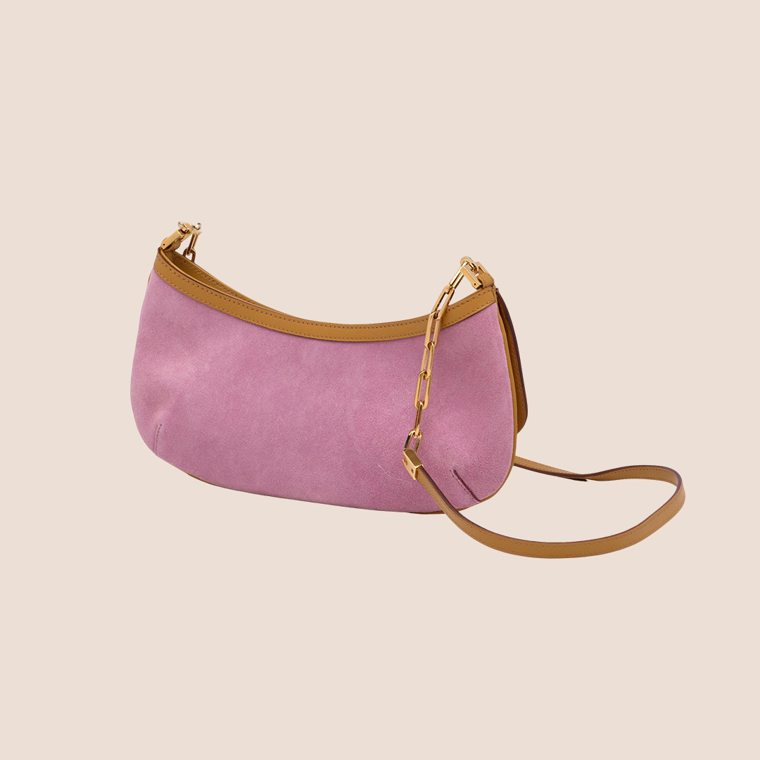 GUCCI PINK SUEDE TIGER CHARM SHOULDER BAG