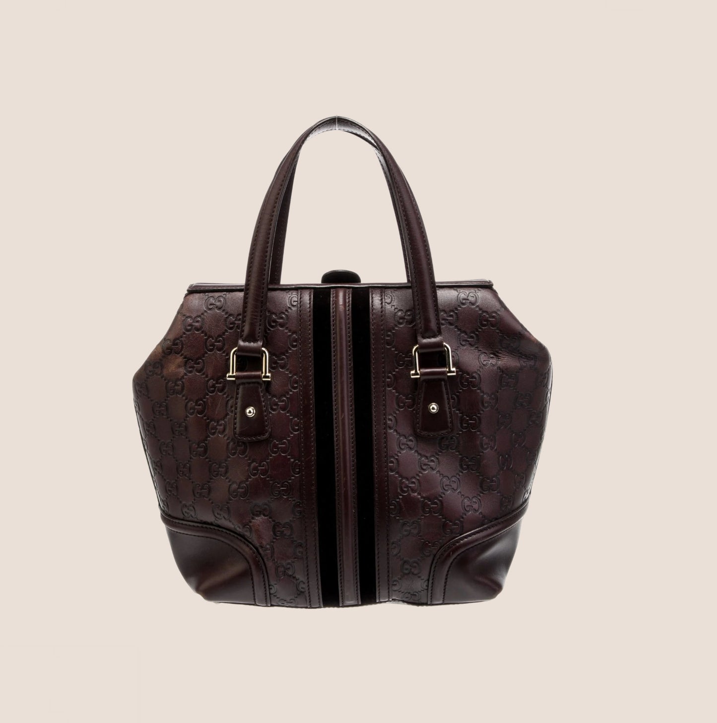 GUCCI BROWN LEATHER GG SIGNATURE TOP HANDLE BAG