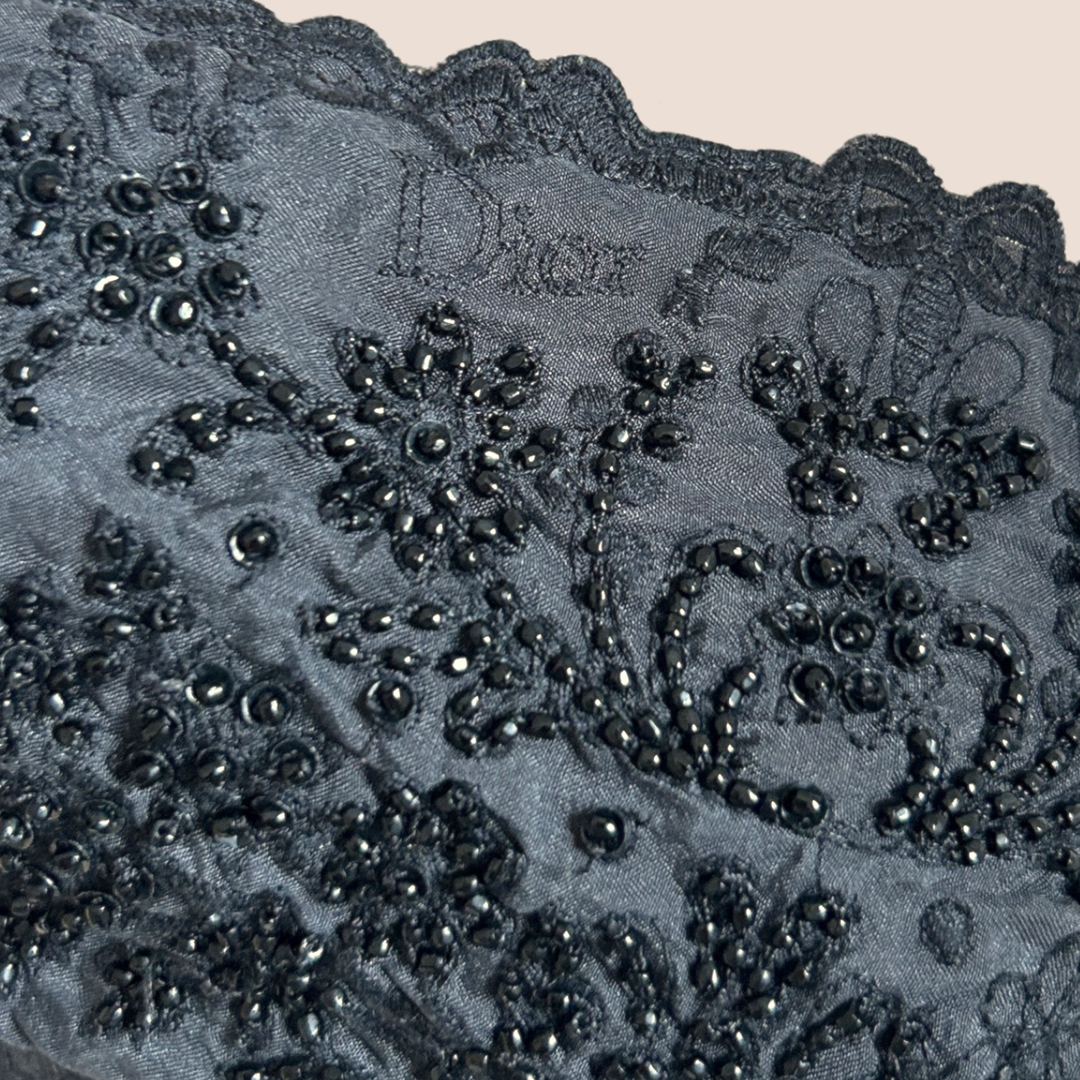 CHRISTIAN DIOR EMBROIDERED CRYSTAL SILK SLIP DRESS