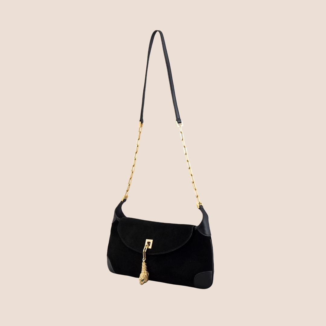 GUCCI BLACK SUEDE TIGER HEAD SHOULDER BAG