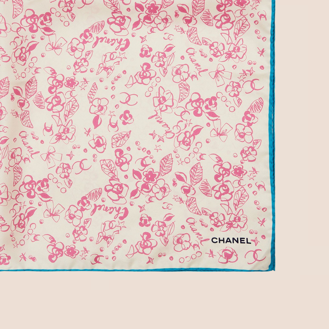 CHANEL FLORAL BRUSH PRINT SILK SCARF