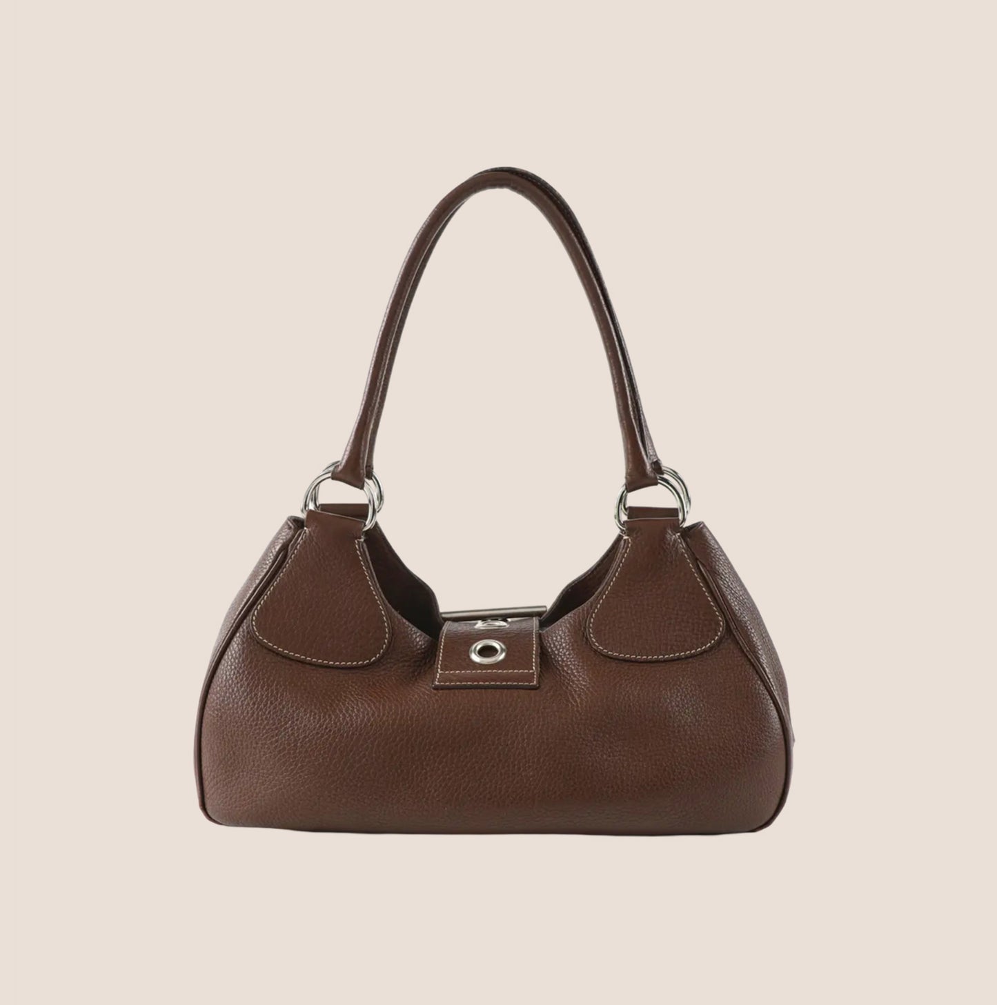 PRADA BROWN LEATHER BUCKLE MOON BAG