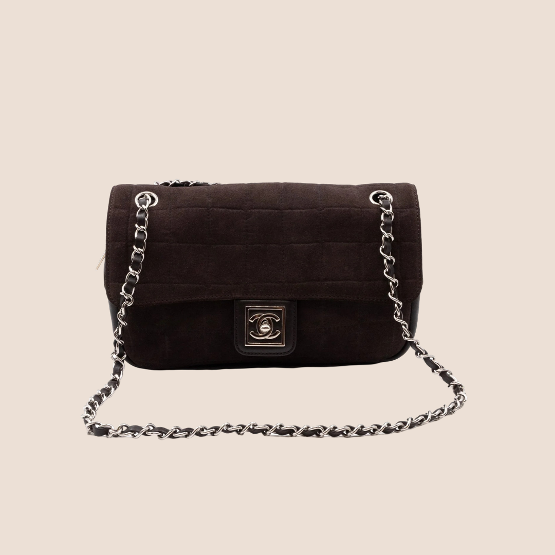 CHANEL SPORTS LINE BROWN SUEDE FLAP BAG