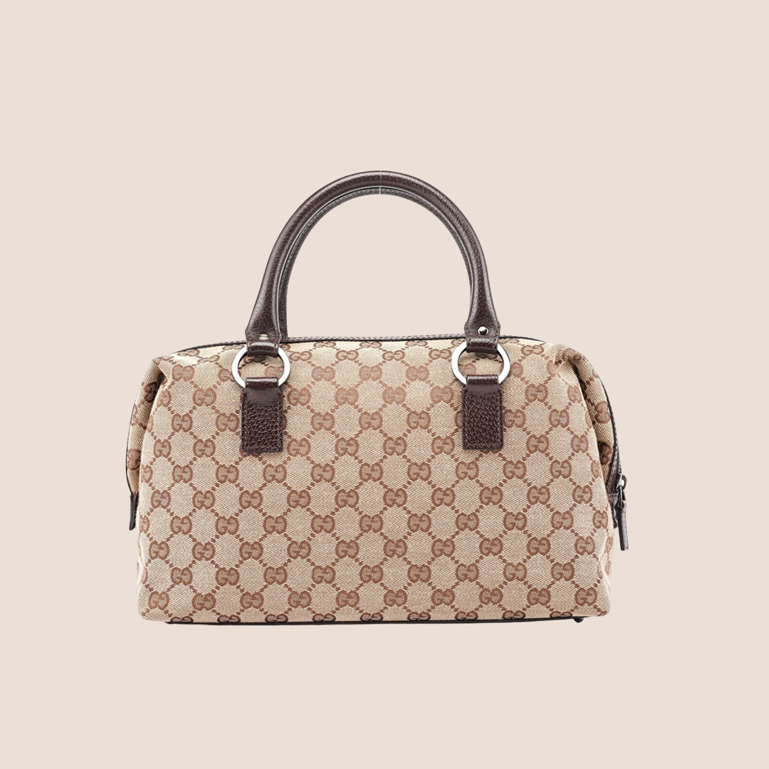 GUCCI 2000 BROWN GG MONOGRAM SMALL BOSTON BAG