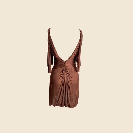 GUCCI BY TOM FORD SPRING 2003 DRAPED CHOCOLATE BROWN MINI DRESS