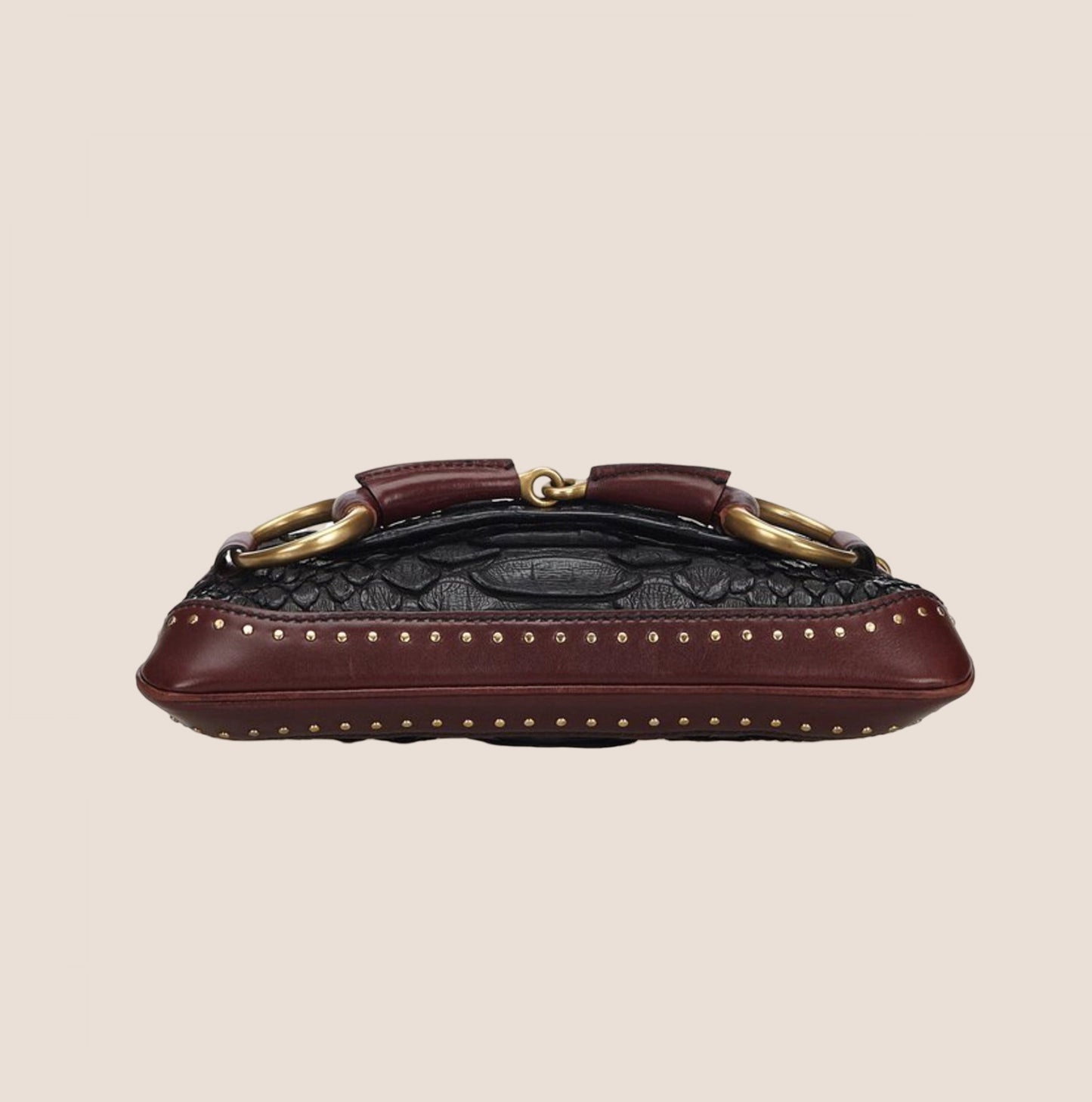 GUCCI BURGUNDY & BLACK PYTHON HORSEBIT CHAIN CLUTCH BAG
