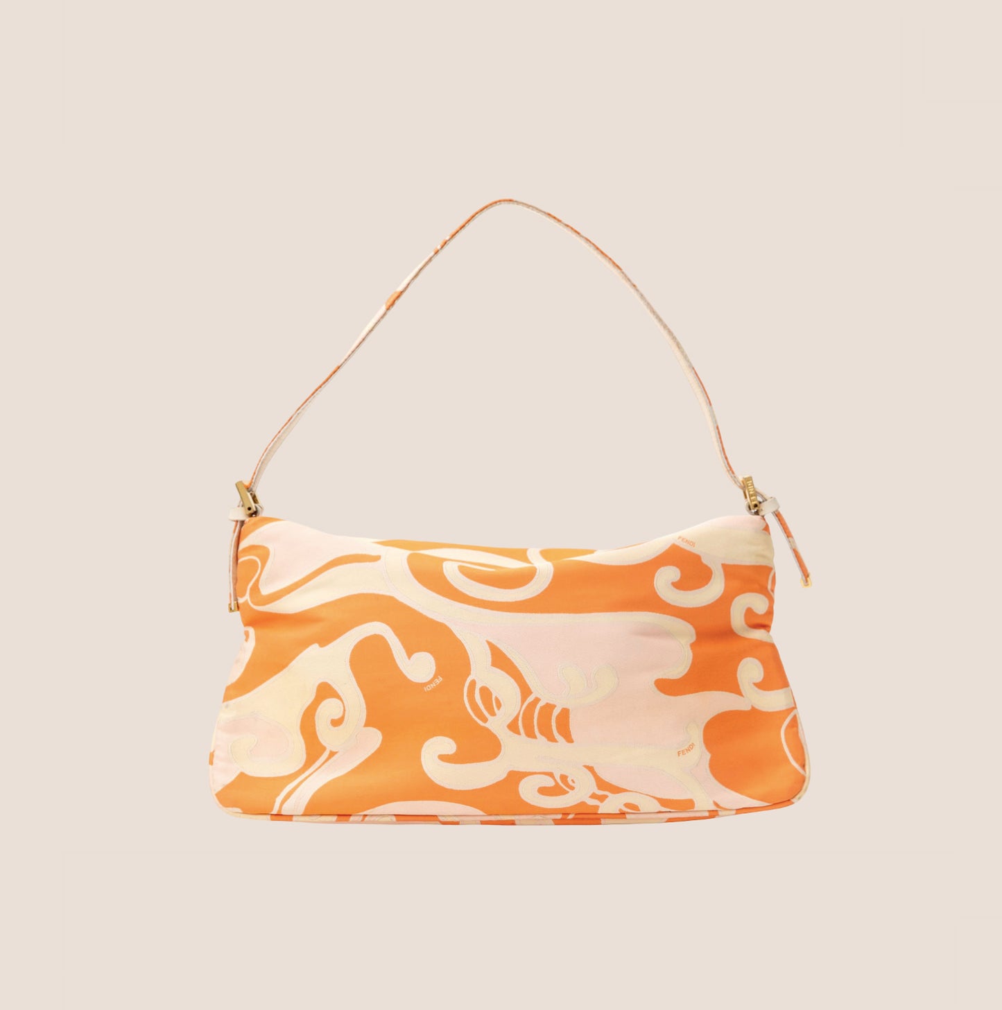 FENDI 2000s PSYCHEDELIC SWIRL ORANGE SILK BAGUETTE BAG