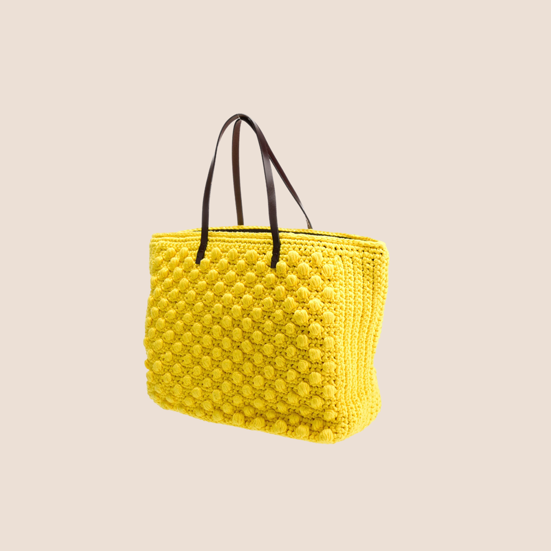 FENDI 2000s YELLOW KNIT ROLL TOTE BAG