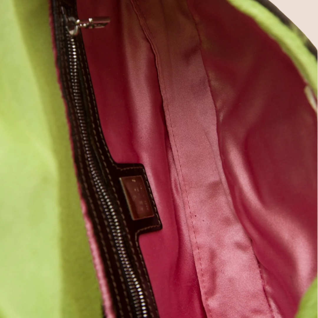 FENDI 2000 GREEN & BROWN PONY HAIR COW PRINT BAGUETTE BAG