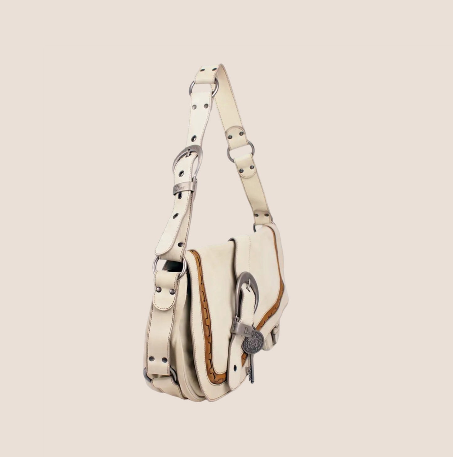 CHRISTIAN DIOR 2006 WHITE LEATHER GAUCHO BAG