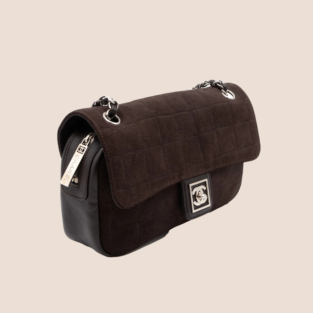 CHANEL SPORTS LINE BROWN SUEDE FLAP BAG