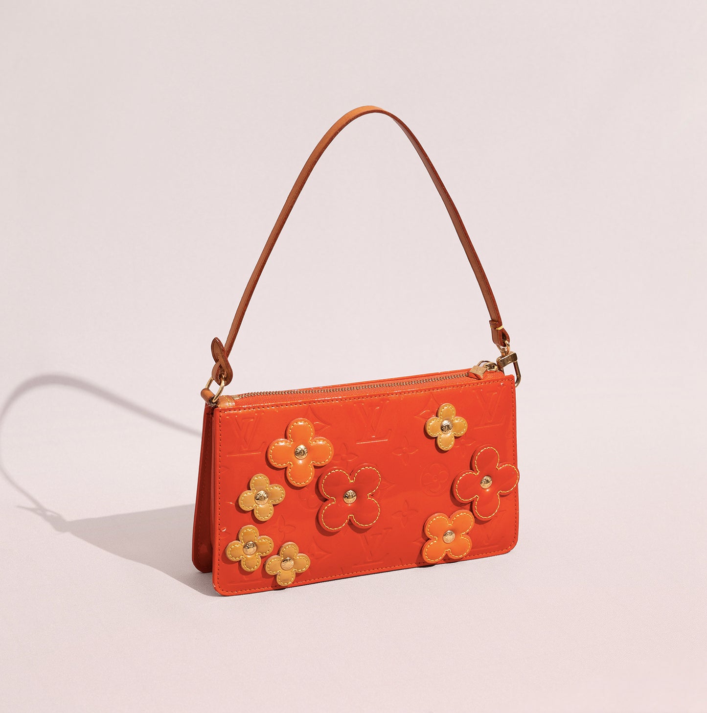 LOUIS VUITTON ORANGE MONOGRAM VERNIS LEXINGTON FLOWERS POCHETTE