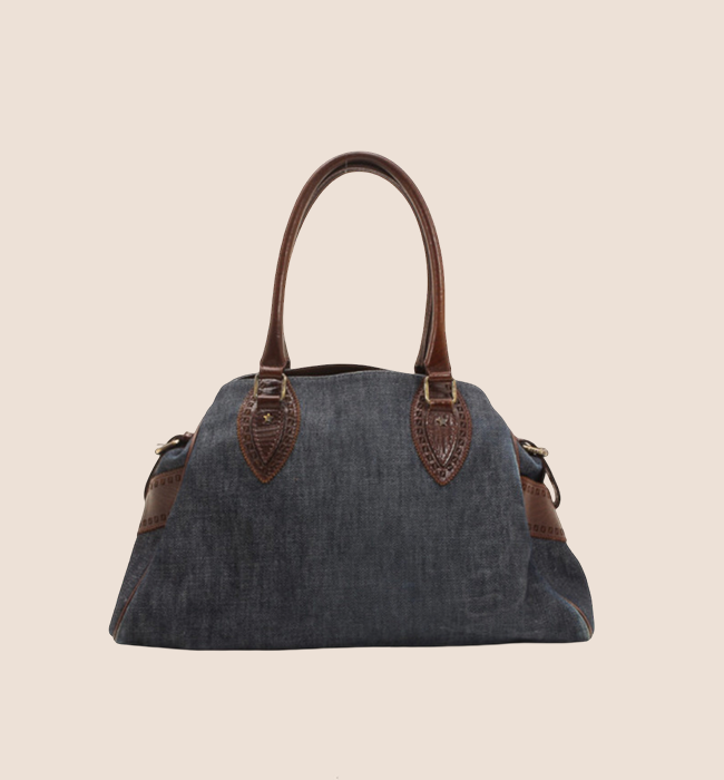 FENDI 2000 DENIM & BROWN LEATHER DU JOUR HOBO BAG