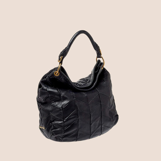 MIU MIU 2000 BLACK LEATHER QUILTED HOBO BAG