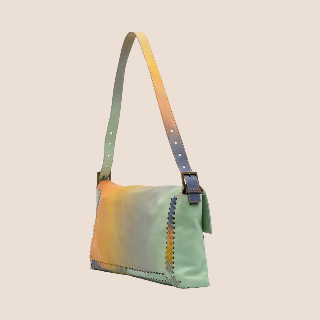 FENDI 2008 MULTICOLOR PASTEL LEATHER WHIPSTITCH JUMBO BAGUETTE BAG