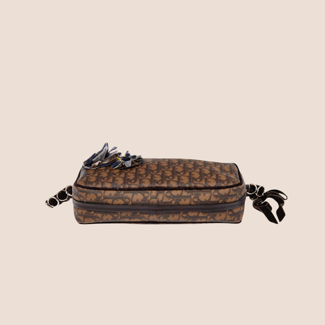 CHRISTIAN DIOR BROWN TROTTER ROMANTIQUE FLORAL BOSTON BAG