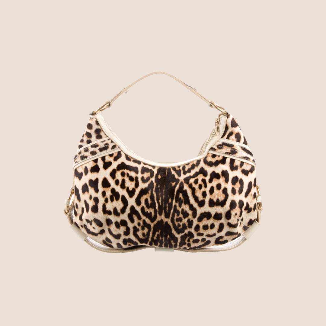 YVES SAINT LAURENT PONYHAIR LEOPARD PRINT SHOULDER BAG