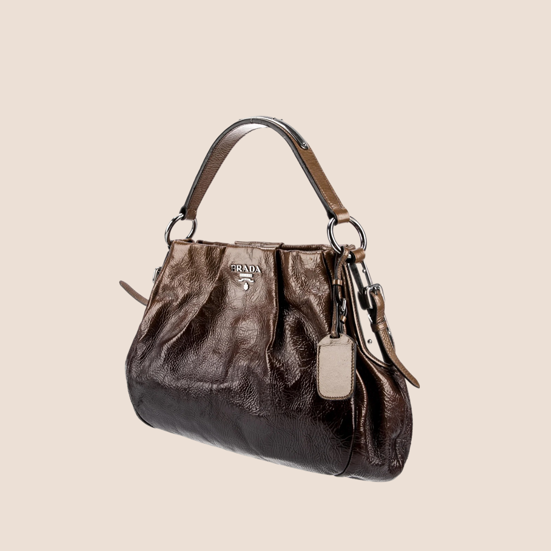 PRADA BROWN OMBRÉ NAPLAK SFUMATA HOBO BAG
