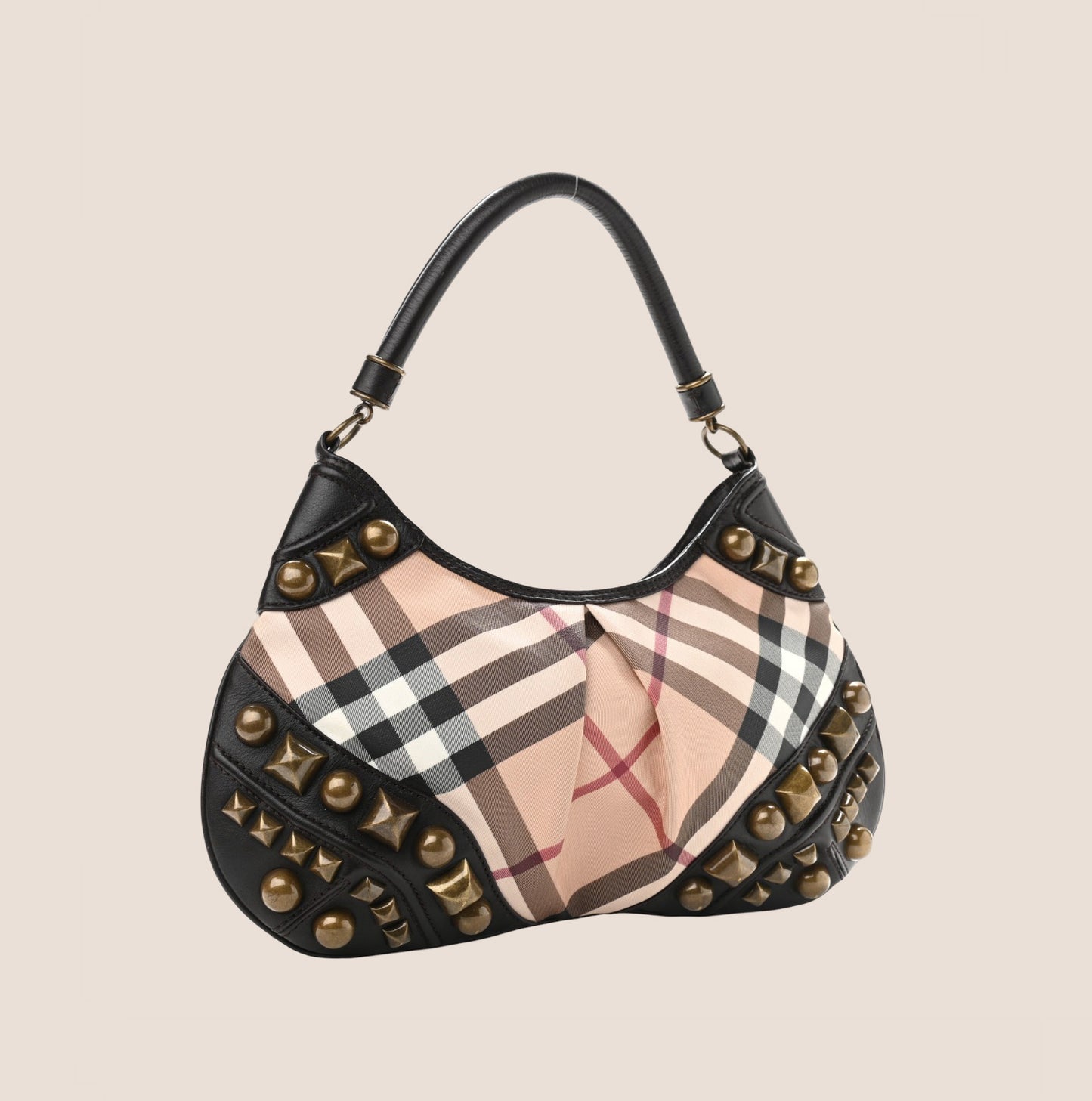 BURBERRY ALVERTON STUDDED NOVA CHECK SHOULDER BAG