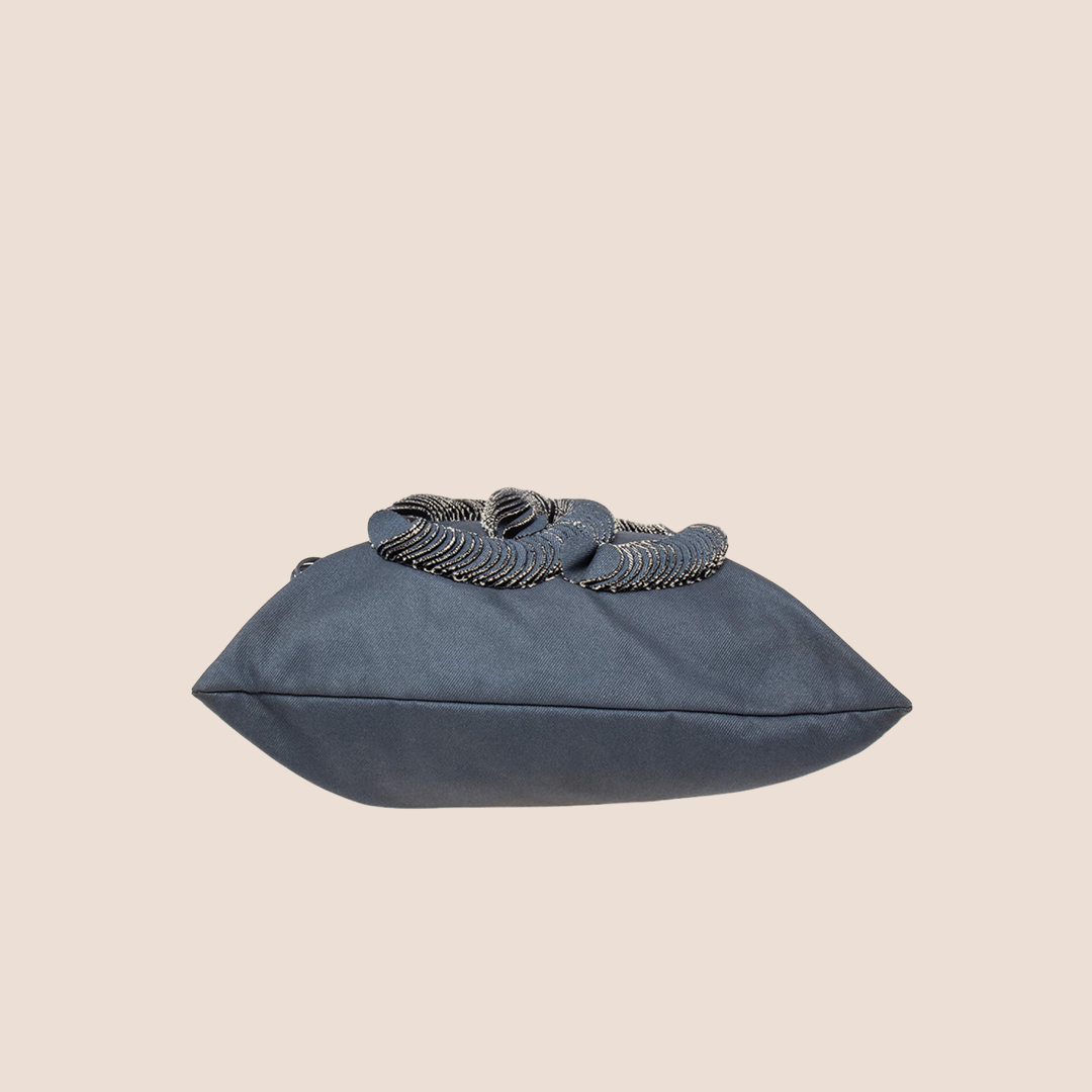 CHANEL BLUE DENIM DRAWSTRING DISCUS TOTE BAG