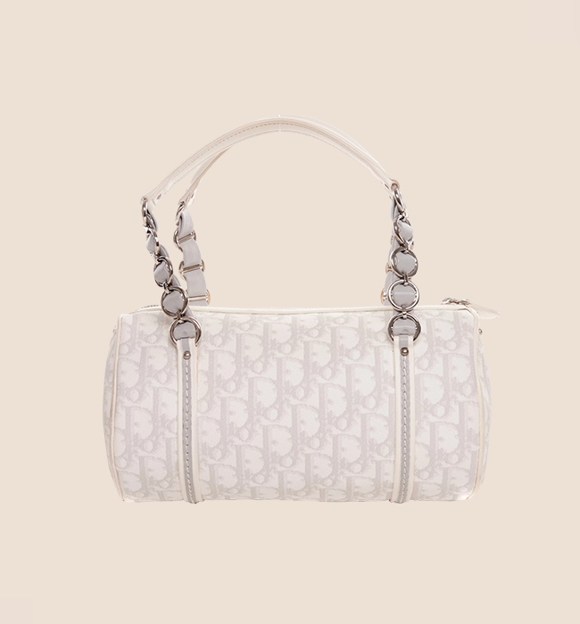 CHRISTIAN DIOR 2007 GREY & WHITE ROMANTIQUE TROTTER MINI BARREL BAG