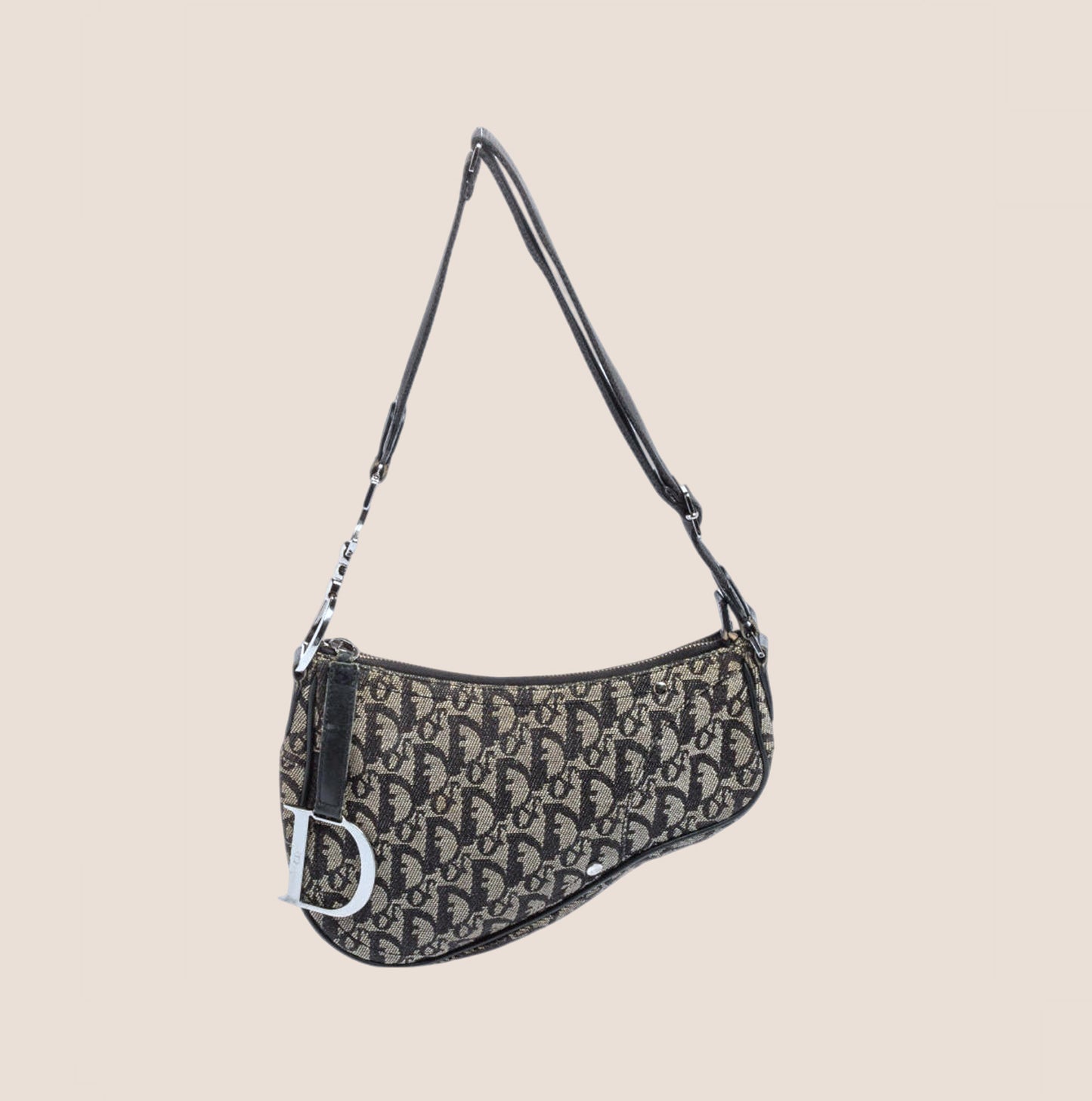 CHRISTIAN DIOR NAVY OBLIQUE CANVAS SADDLE BAG