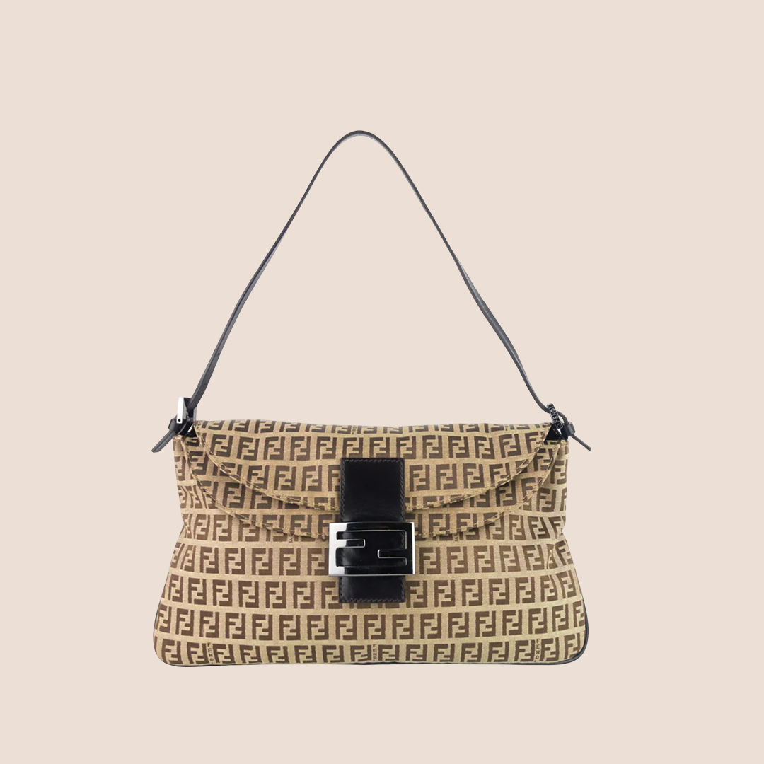 FENDI 2000 BROWN ZUCCHINO CANVAS DOUBLE FLAP BAG – RDB