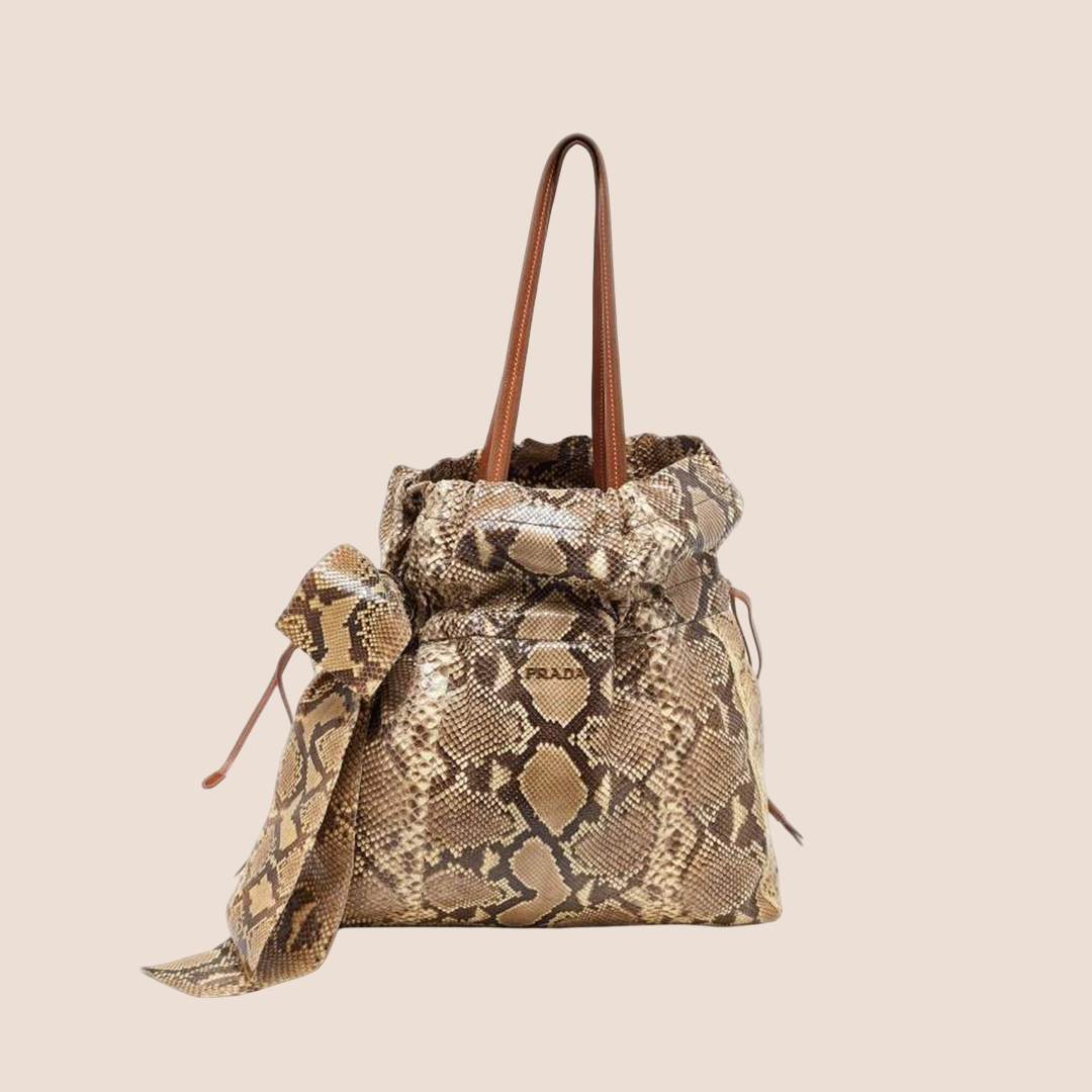 PRADA 2000 BROWN PYTHON BOW DRAWSTRING HOBO BAG – RDB