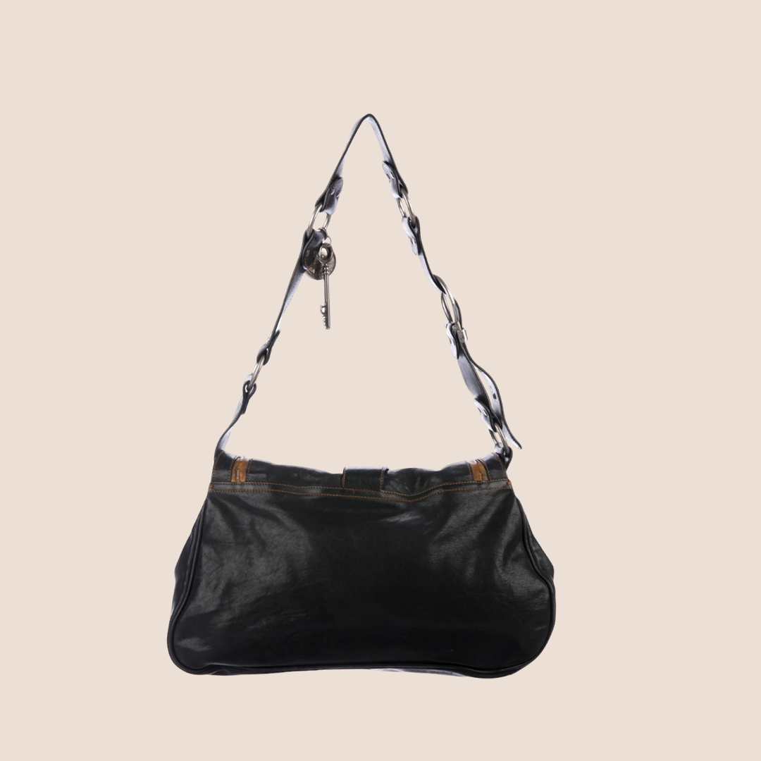 CHRISTIAN DIOR 2006 BLACK LEATHER DOUBLE GAUCHO BAG