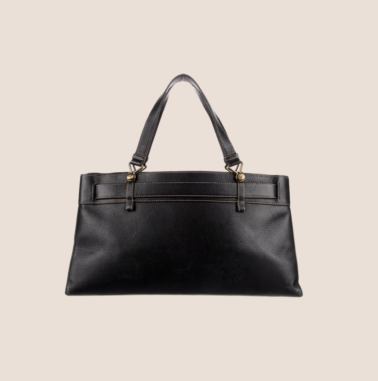 CHRISTIAN DIOR BLACK LEATHER BELTED EVERYDAY BAG
