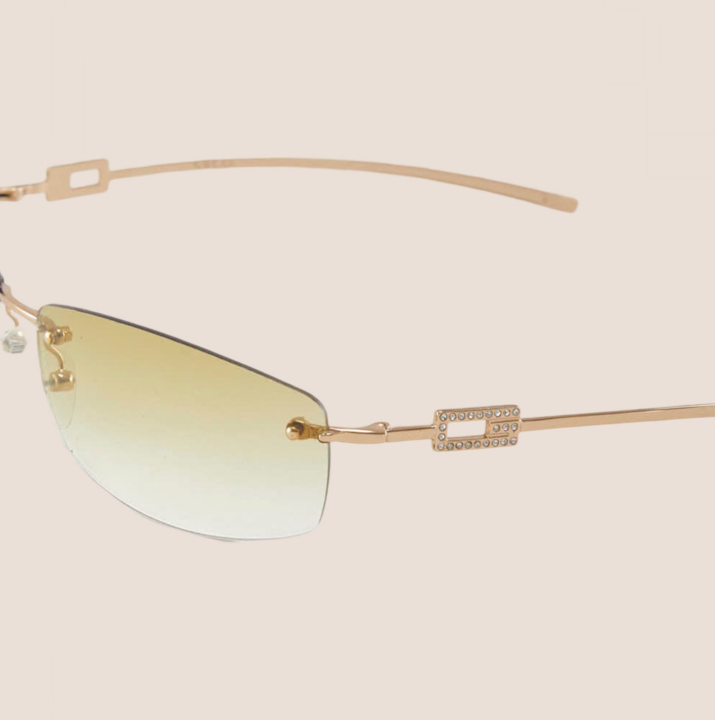 GUCCI 2000 CLEAR BROWN & GOLD RIMLESS STRASS SUNGLASSES