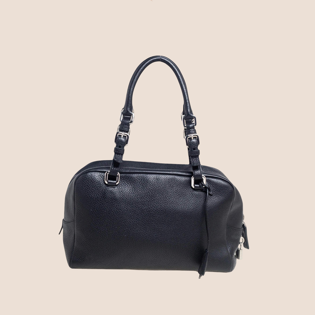 PRADA 2000 BLACK PEBBLED LOGO BAULETTO BAG