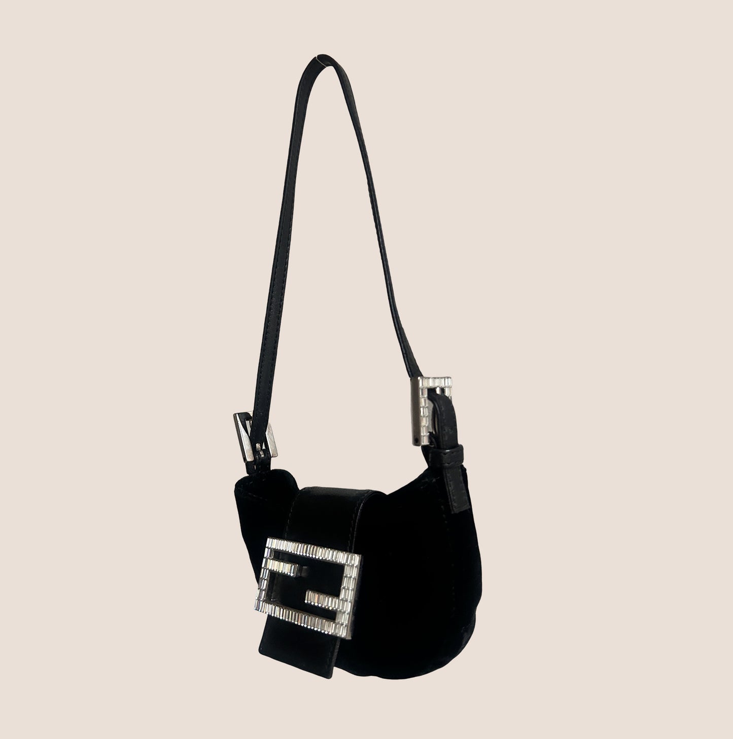 FENDI 2000 CRYSTAL BLACK VELVET MINI CROISSANT BAG